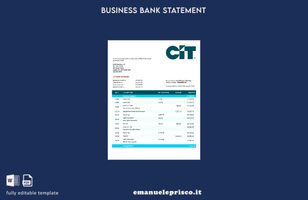 modello Word e PDF dell'estratto conto di controllo aziendale CIT Bank in stile 